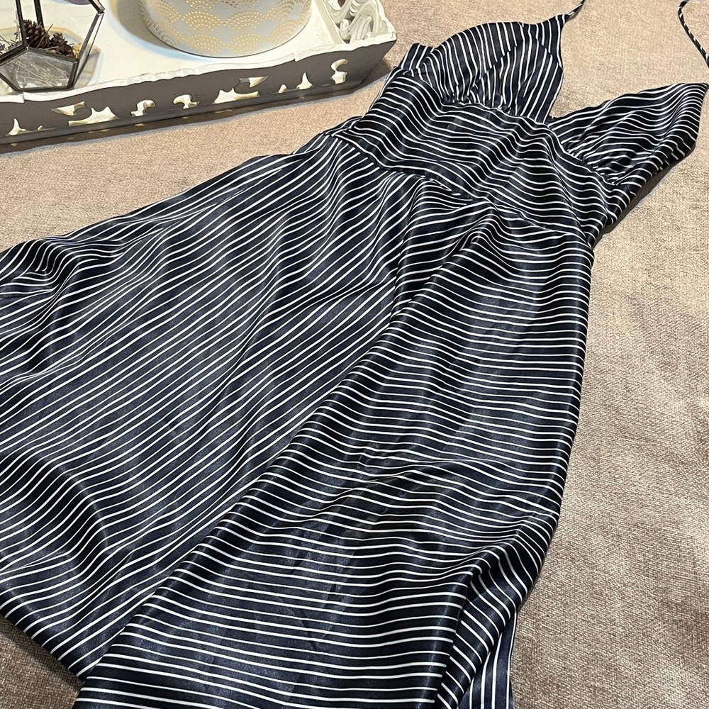 Alyn Paige Elegant Navy and White Striped Halter Dress - Size 3/4